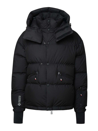 Moncler Leather Down Jacket In Black