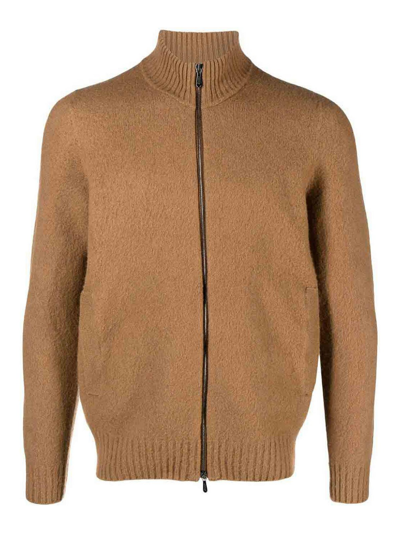 Drumohr Zip-up Wool Cardigan In Camel