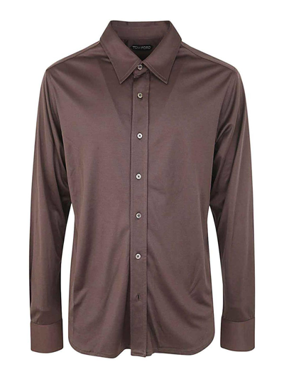 Tom Ford Long-sleeve Silk Shirt In Marrón