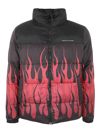 VISION OF SUPER BLACK PUFFY JACKET WITH RED FLAMES