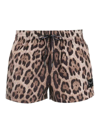 Dolce & Gabbana Short Swim Trunks With Leopard Print In Brown