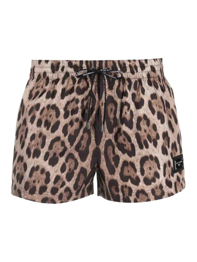 Dolce & Gabbana Embellished Swimming Shorts In Brown