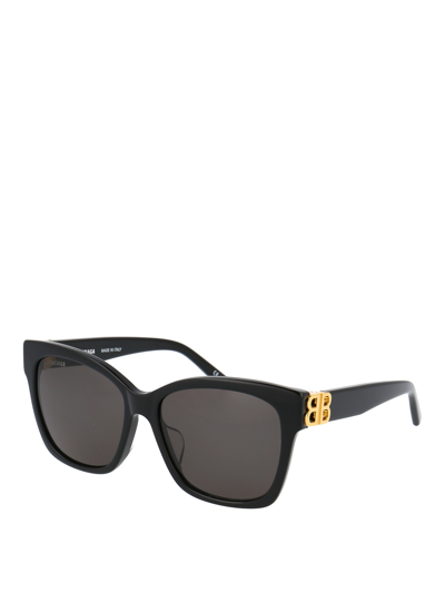 Balenciaga Acetate Sunglasses With Golden Monogram In Black