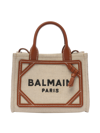 BALMAIN COTTON- LINEN B-ARMY BAG WITH LEATHER DETAILS