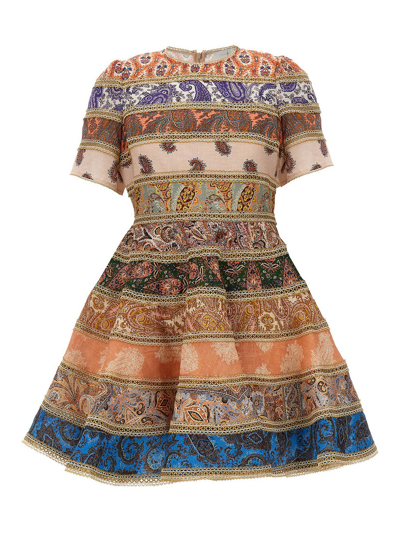 Zimmermann Devi Lace-trimmed Patchwork Paisley-print Linen Mini Dress In Multi