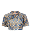 Etro Abstract-print Velvet Crop Top In Azul