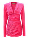Alexandre Vauthier Plunging Strong-shoulder Long-sleeve Ruched Velvet Mini Dress In Multicolour