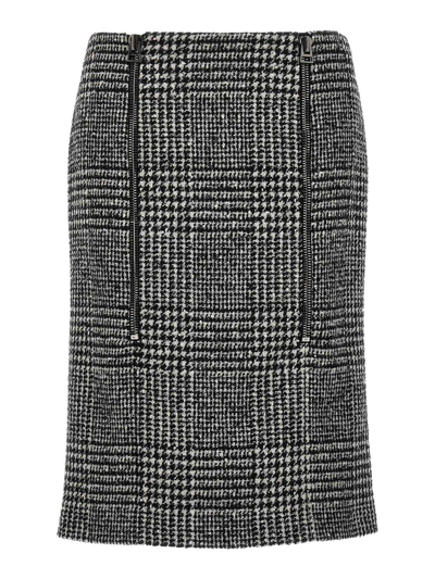 Tom Ford Prince Of Wales Pattern Midi Skirt In Blanco