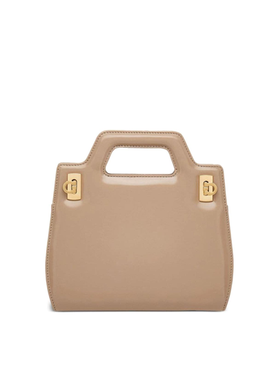 Ferragamo Mini Wanda Calfskin Top Handle Bag In Beige