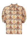 Etro Paisley Print Puff Sleeve Silk Blouse In Beige