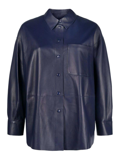 Emporio Armani Long-sleeve Leather Shirt In Blue