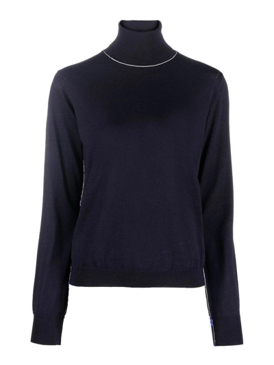 Maison Margiela High-neck Knit Sweater With Four Stitch Lines In Black