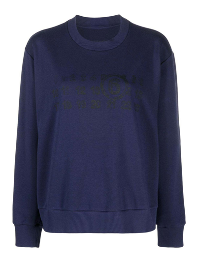 Mm6 Maison Margiela Numbers-motif Jersey Sweatshirt In Blue
