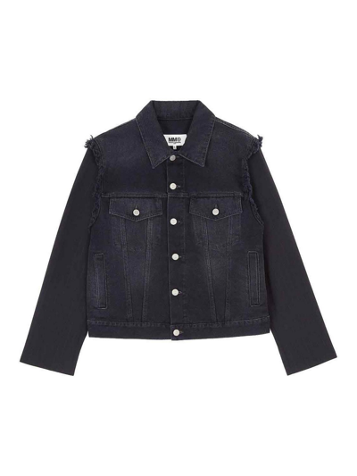 Mm6 Maison Margiela Ripped-detailing Denim Jacket In Black