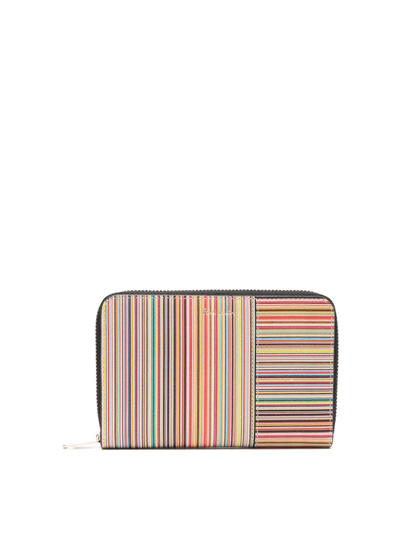Paul Smith Signature Stripe Leather Zipped Wallet In Multicolour