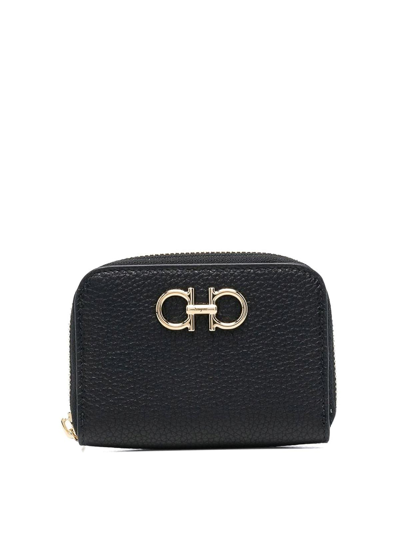 Ferragamo Gancini Leather Card Case In Black