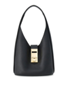 Ferragamo Black Calf Leather Shoulder Bag For Women In Black