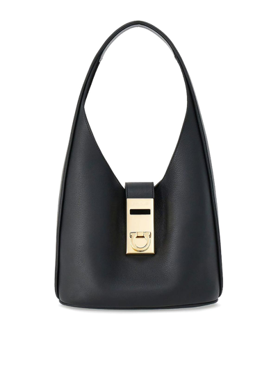 Ferragamo Medium Gancini-buckle Leather Hobo Bag In Black