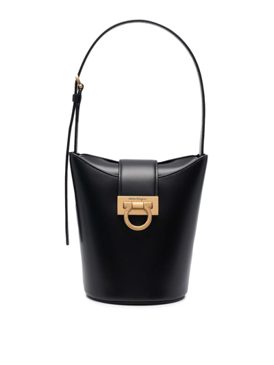 Ferragamo Trifolio Leather Shoulder Bag In Black