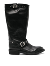Golden Goose High Biker Boots In Black Leather With Silver Studs And Buckles In Negro