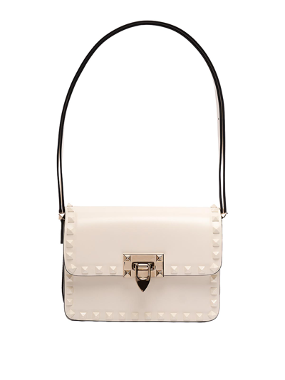 Valentino Garavani `rockstud` Small Leather Shoulder Bag In White