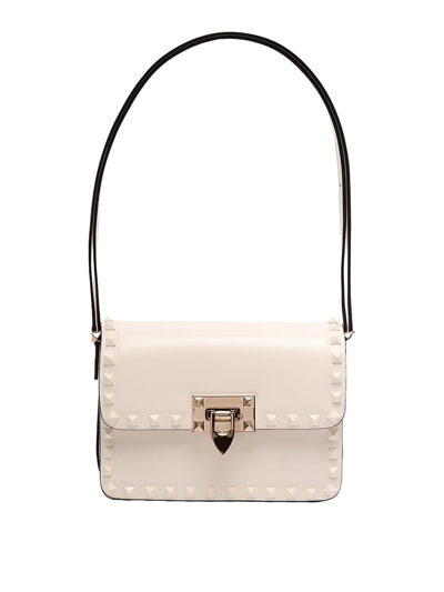 Valentino Garavani `rockstud` Small Leather Shoulder Bag In Ivory