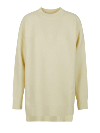 Jil Sander Dropped Shoulder Over Sweater With Asymmetric Hem In White