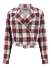 Alessandra Rich Checked Cropped Wool-blend Jacket In Red
