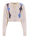 Alessandra Rich Argyle-intarsia-knit Cropped Wool Cardigan In Beige