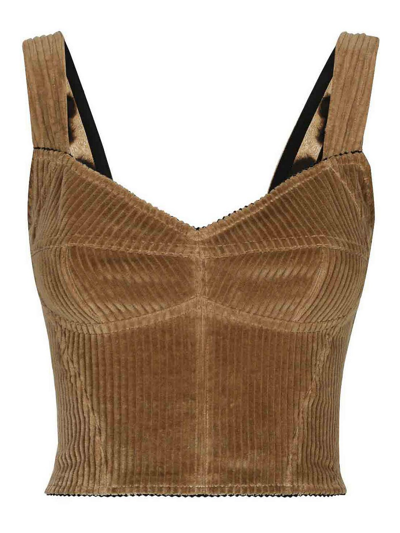 Dolce & Gabbana Bustier-style Corduroy Top In Brown