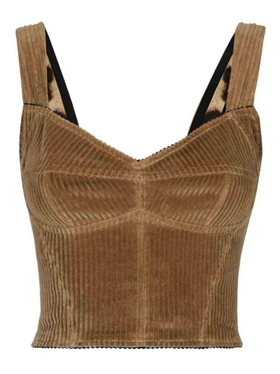 Dolce & Gabbana Bustier-style Corduroy Top In Beige