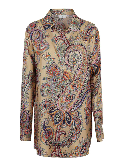 Etro Paisley Print Silk Top With Classic Collar In Multi