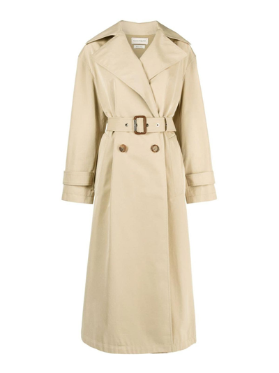 Alexander Mcqueen Cocoon-sleeved Belted Trench Coat In Beis