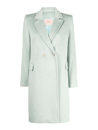 Twinset Double-breasted Midi Coat In Beige