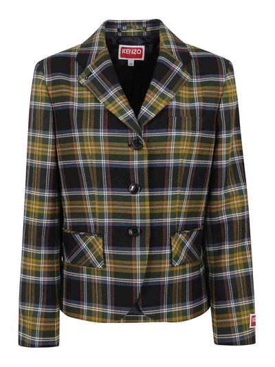 Kenzo Tartan-check Single-breasted Blazer In Multi