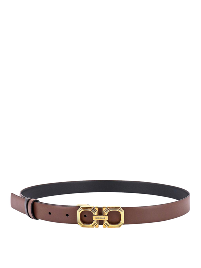 Ferragamo Squared Gancini Leather Belt In Brown