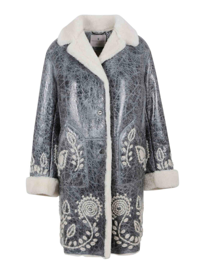 Ermanno Scervino Embroidery-embellished Shearling-lining Coat In Grey