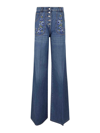 Etro Washed Wide Leg Denim Jeans In Blue