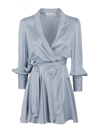 Zimmermann Silk Satin Mini Wrap Dress In Light Blue