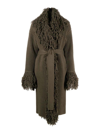 Blumarine Fringe-trimmed Virgin-wool Coat In Green