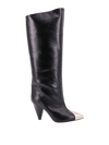 Isabel Marant Knee Leather Boots Metallic Detail In Negro