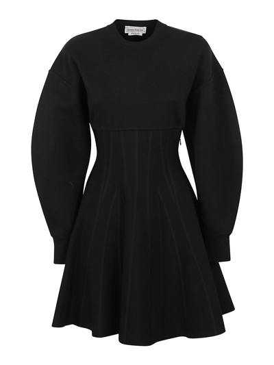 Alexander Mcqueen Corset-style Wool Mini Dress In Black