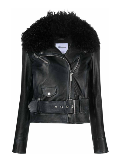 Blumarine Statement-collar Leather Biker Jacket In Black