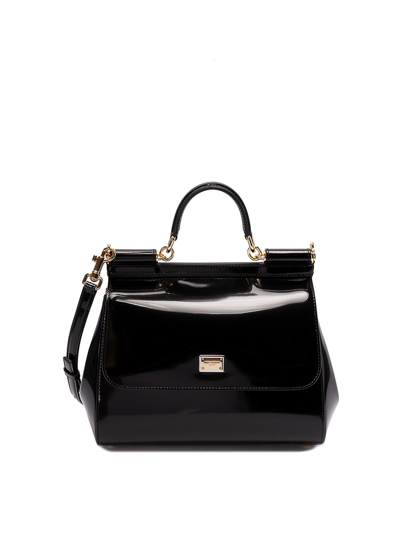 Dolce & Gabbana Polished Leather Medium `sicily` Bag In Black