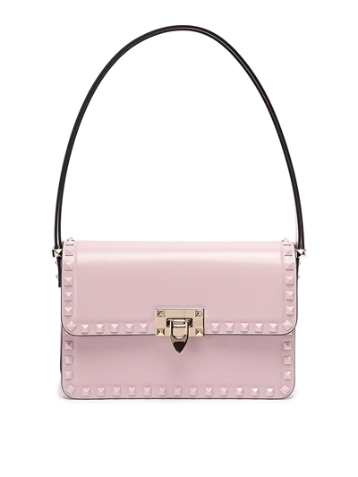 Valentino Garavani `rockstud` Leather Shoulder Bag In Silver