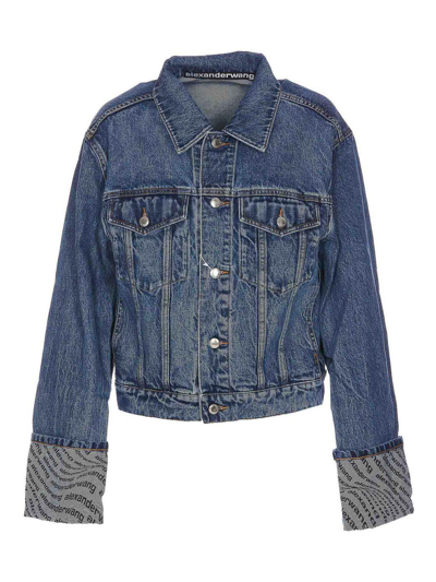 Alexander Wang Logo-print Buttoned Denim Jacket In Blue