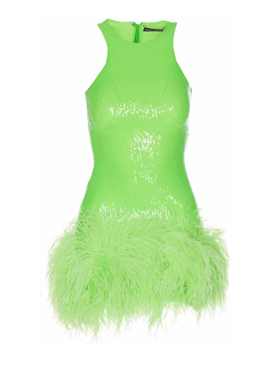 David Koma Feather-trimmed Sequined Chiffon Mini Dress In Green