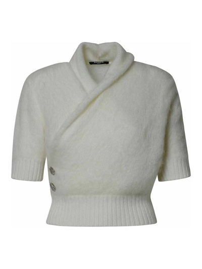 Balmain White Virgin Wool Blend Sweater In Blanco