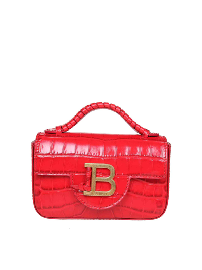 Balmain B-buzz Mini Bag In Crocodile Effect Leather In Red