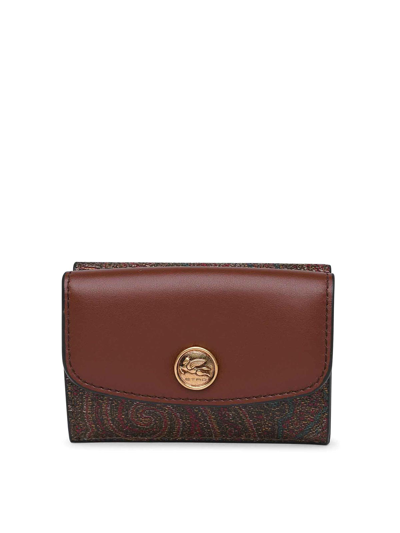 Etro Logo Engraved Foldover Top Wallet In Dark Red